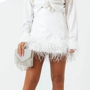 New! Patent Feather Skirt In White Faux Leather